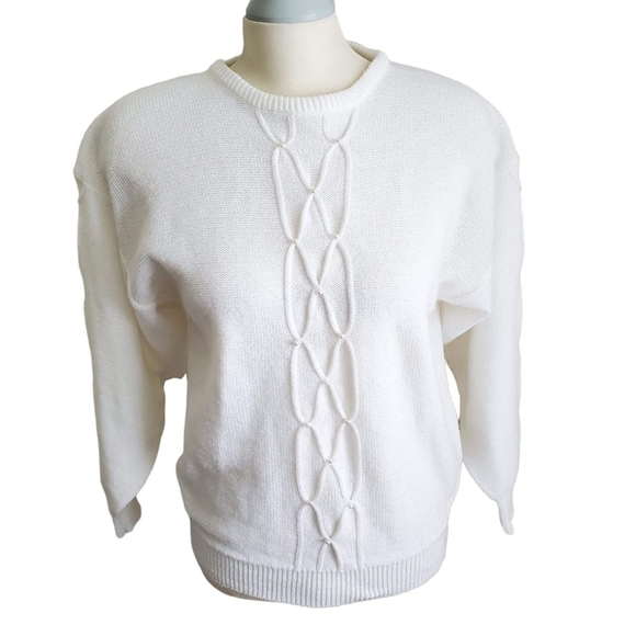 80's Vintage Rene de France Ivory/ White Knit Sweater Size Medium - Picture 1 of 7